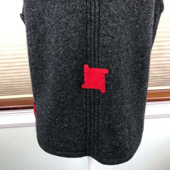 Susan Bristol 2001 Hand Embroidered Sequins Red & Gray Lambswool Front Zip Vest - Picture 11 of 15